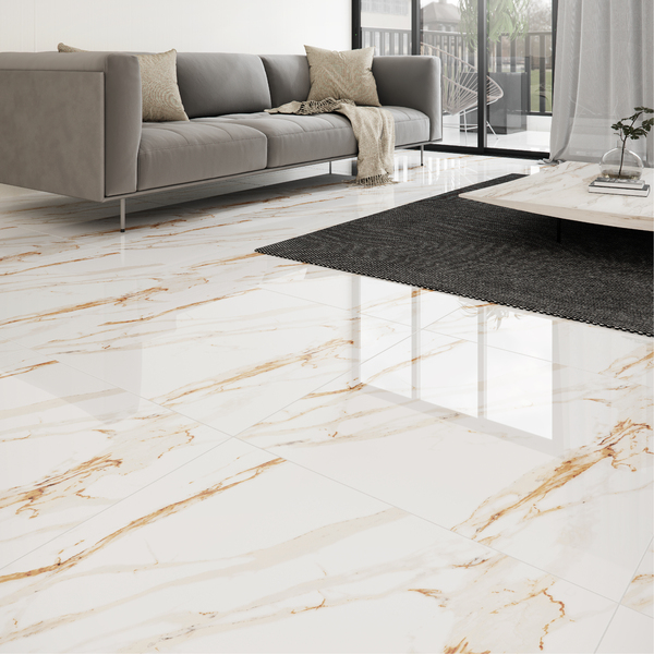 Porcelanato Marmorizado Polido Borda Reta Interno 71x71cm Max Calacata Oro Lux P71252 Artens - Imagem 3